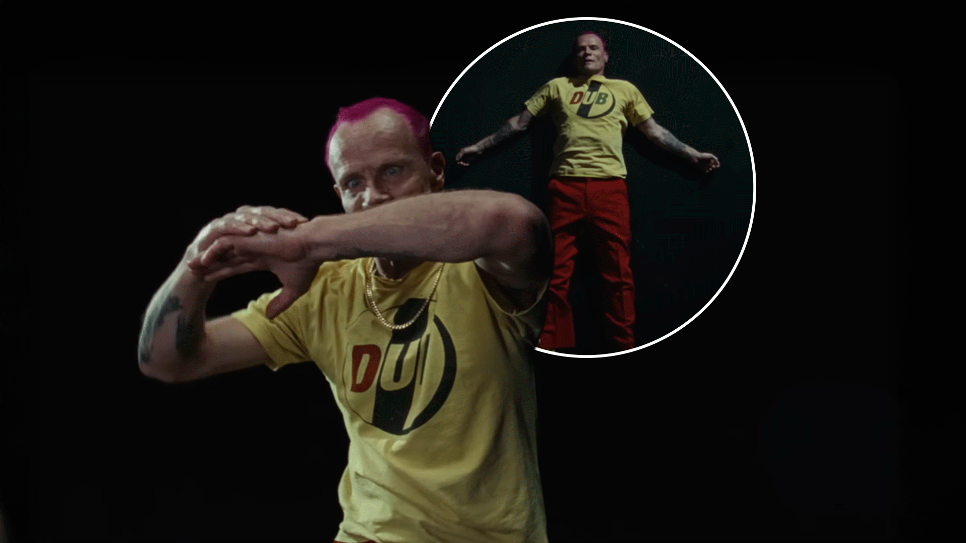 Red Hot Chili Peppers Flea doing an interpretive dance in his music video. 