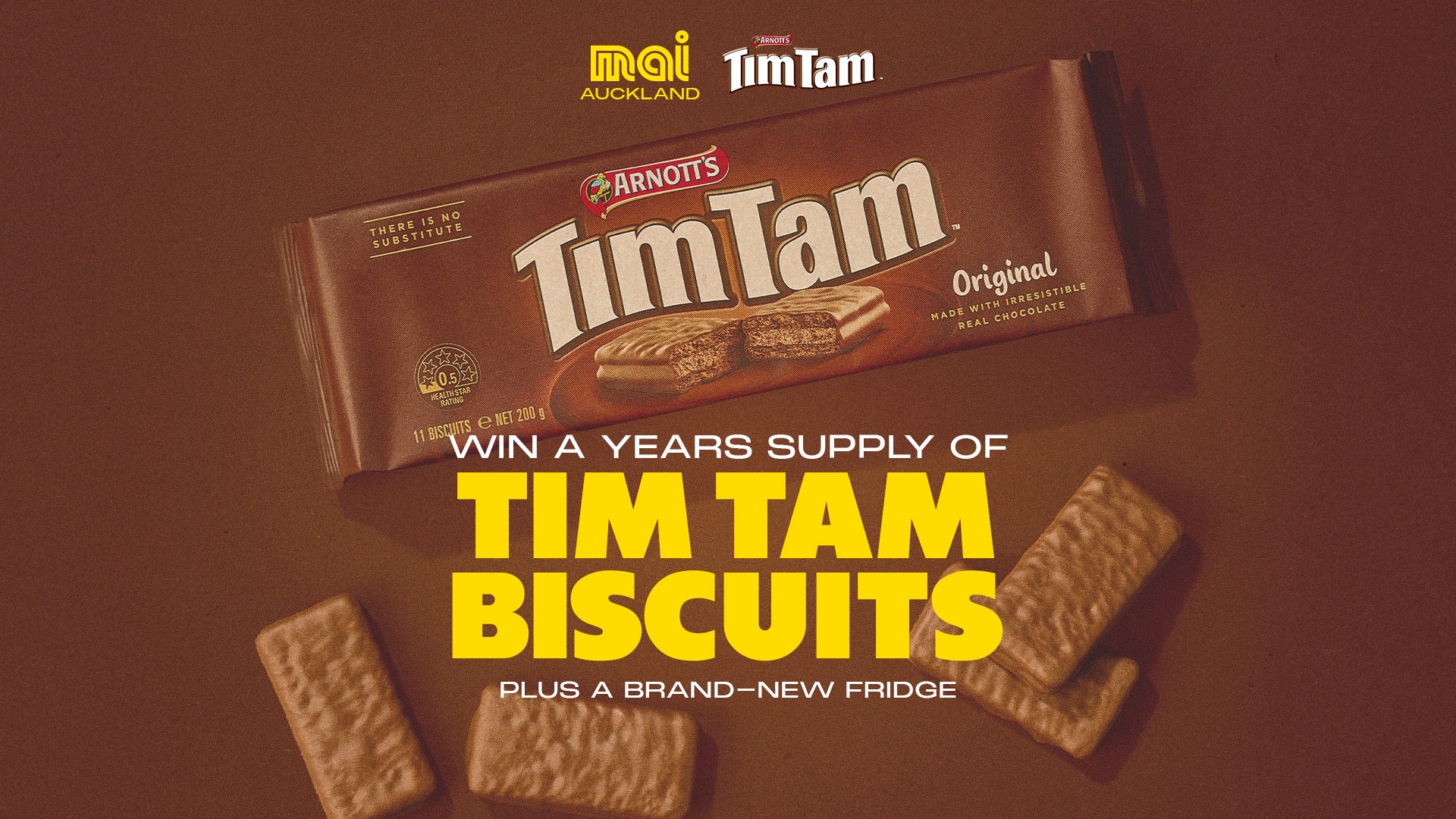 "Win a years supply of Tim Tam plus a brand-new fridge" with Arnott's Tim Tam and Mai FM Auckland