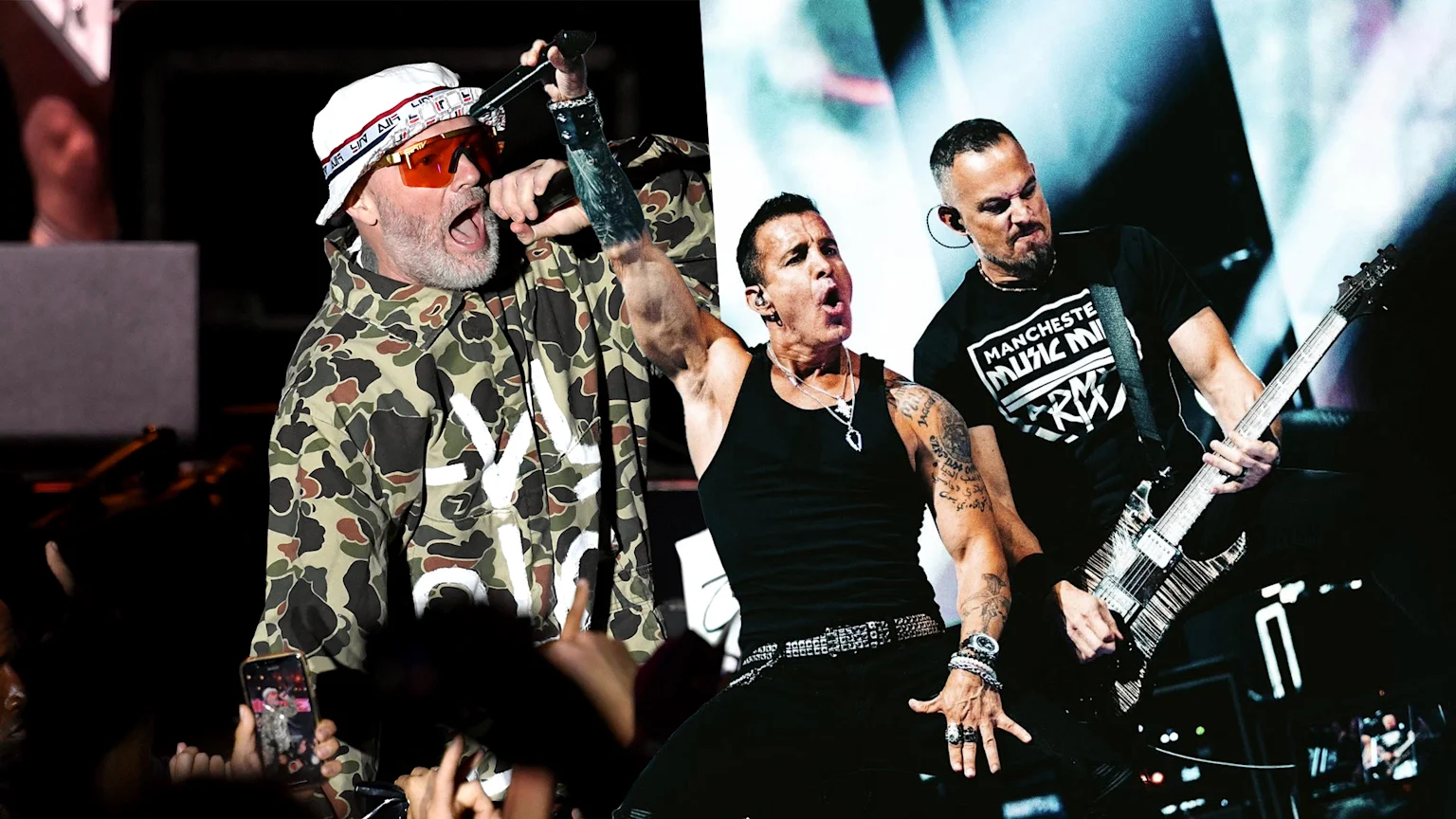 Limp Bizkit and Creed onstage performing