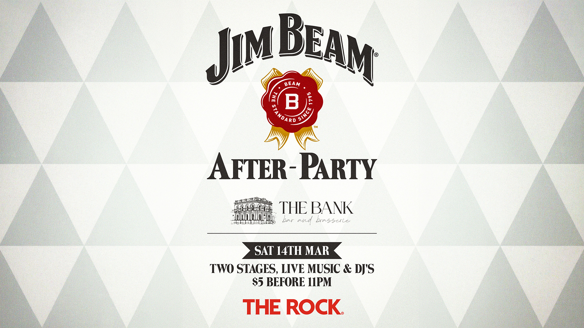 Jim Beam After-Party event poster at The Bank with The Rock