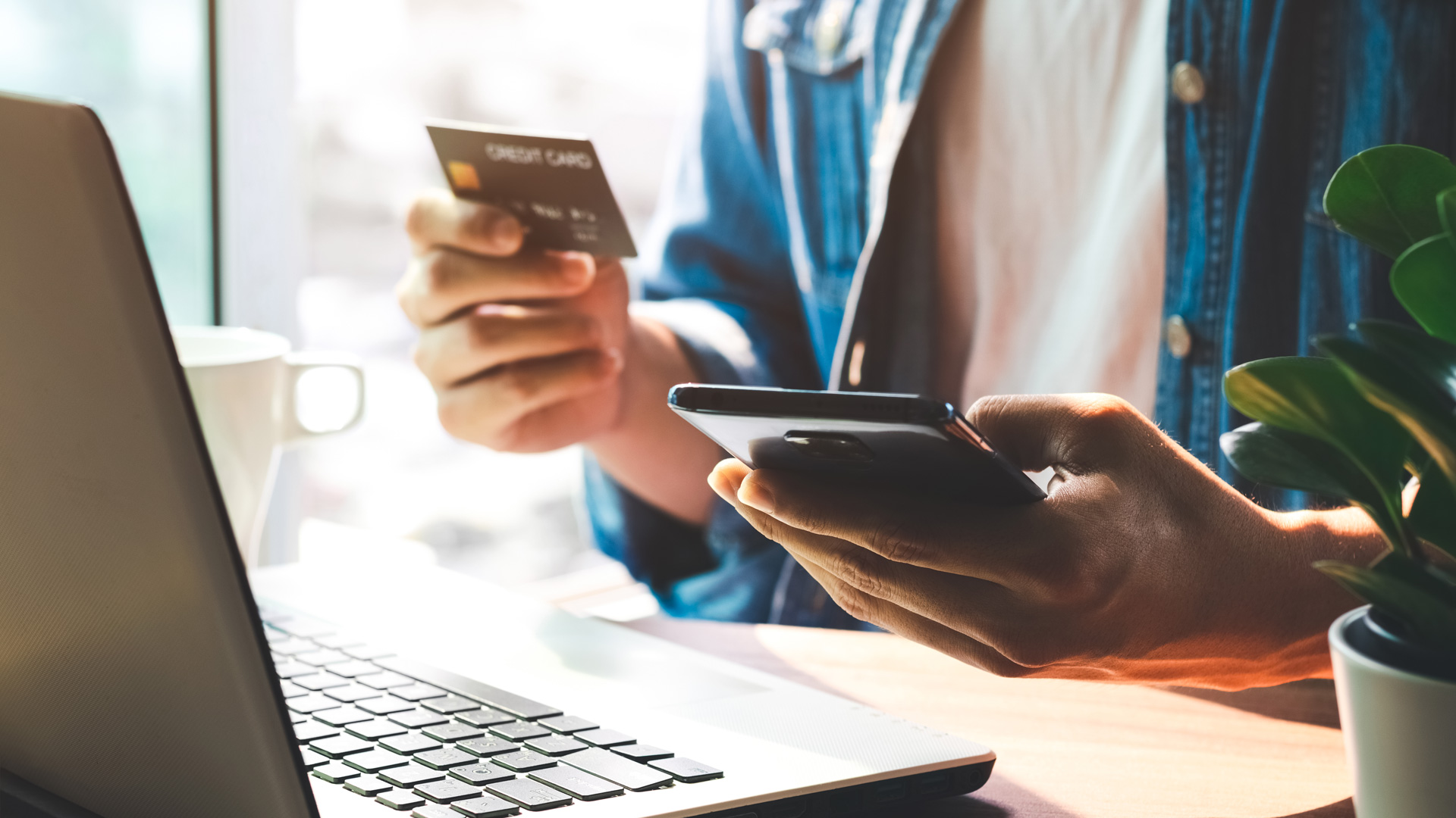 Person shopping online with credit card