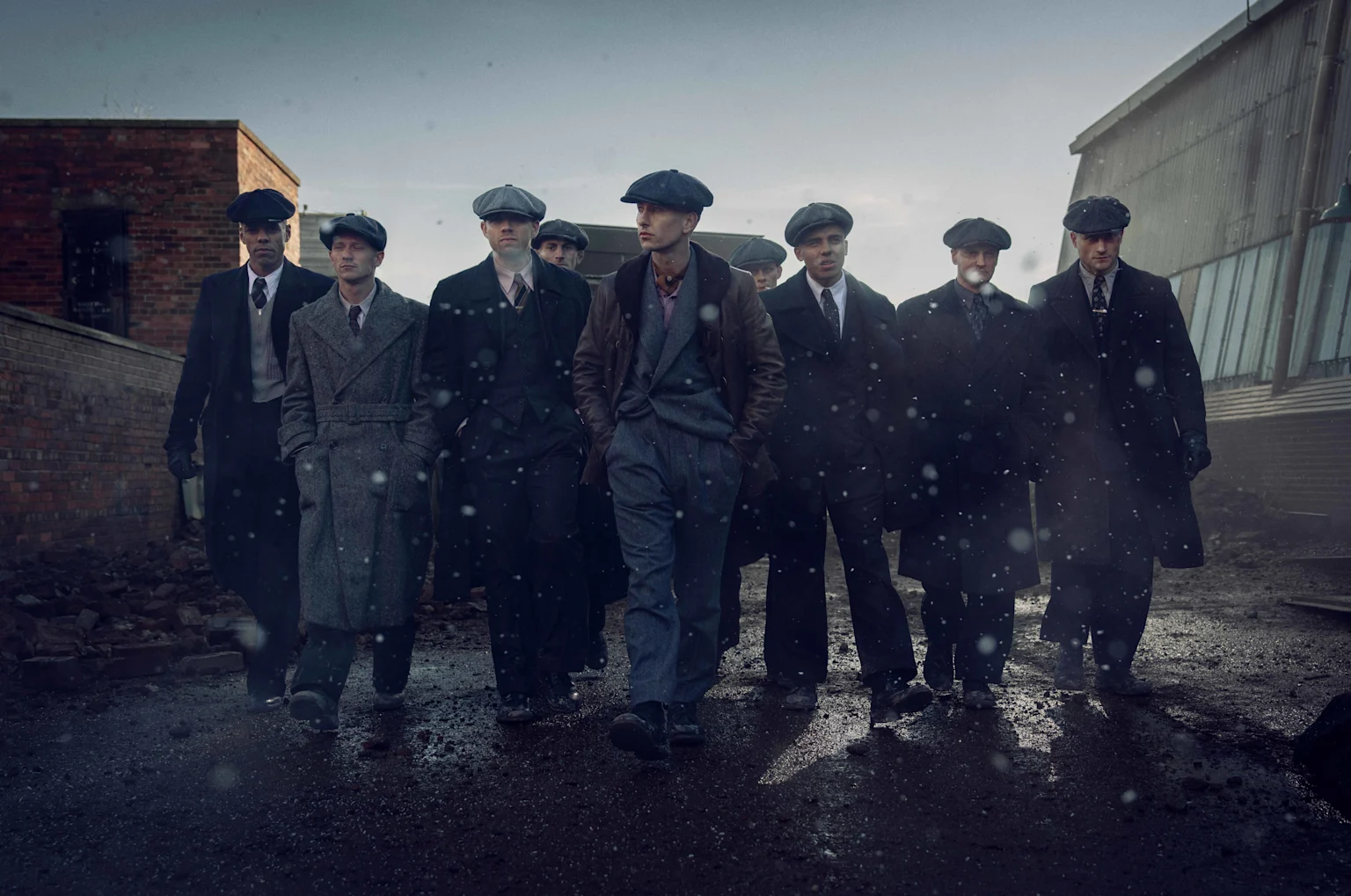 Peaky Blinders characters walking towards camera