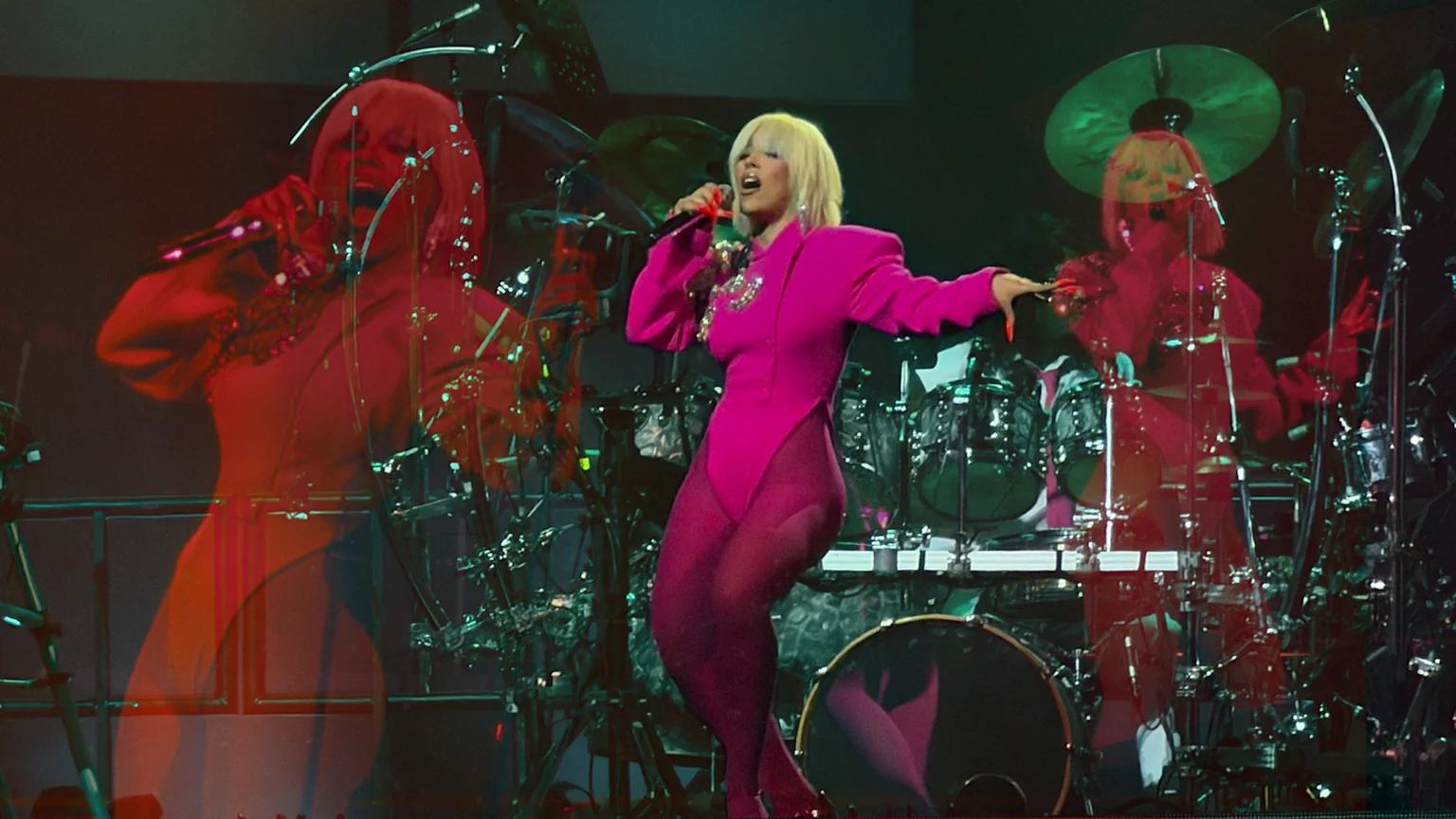 Doja Cat performing on stage at spark Arena