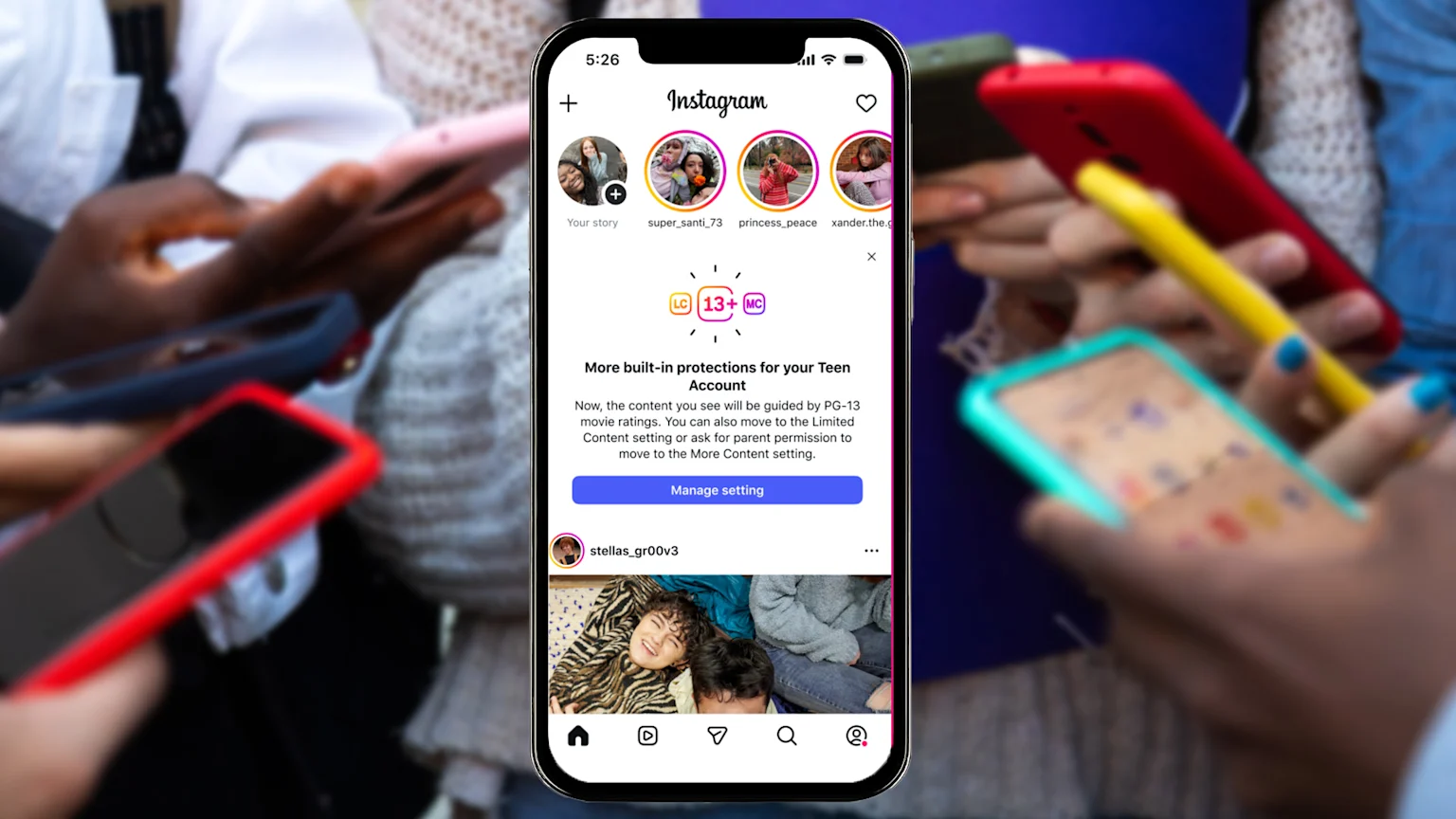 Instagram's updated PG-13 guidelines for teen accounts.