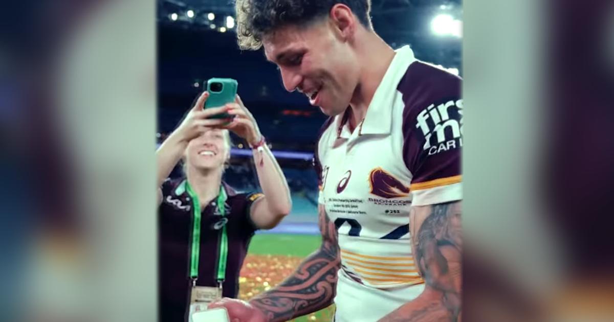 WATCH: Kiwi Bronco Jordan Riki takes piece of field home after NRL win ...