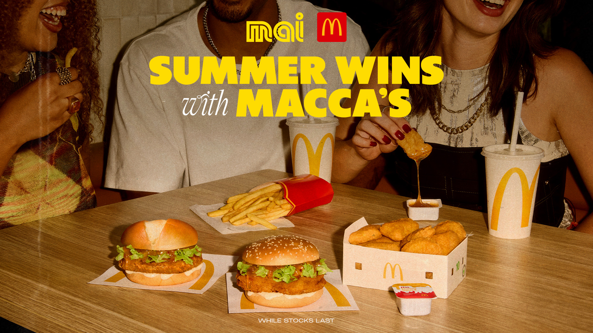 Group of people enjoying Mcdonalds hot honey range