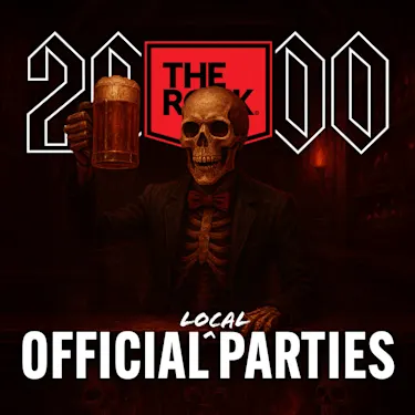 Skeleton for The Rock 2000 raising a glass for the official parties