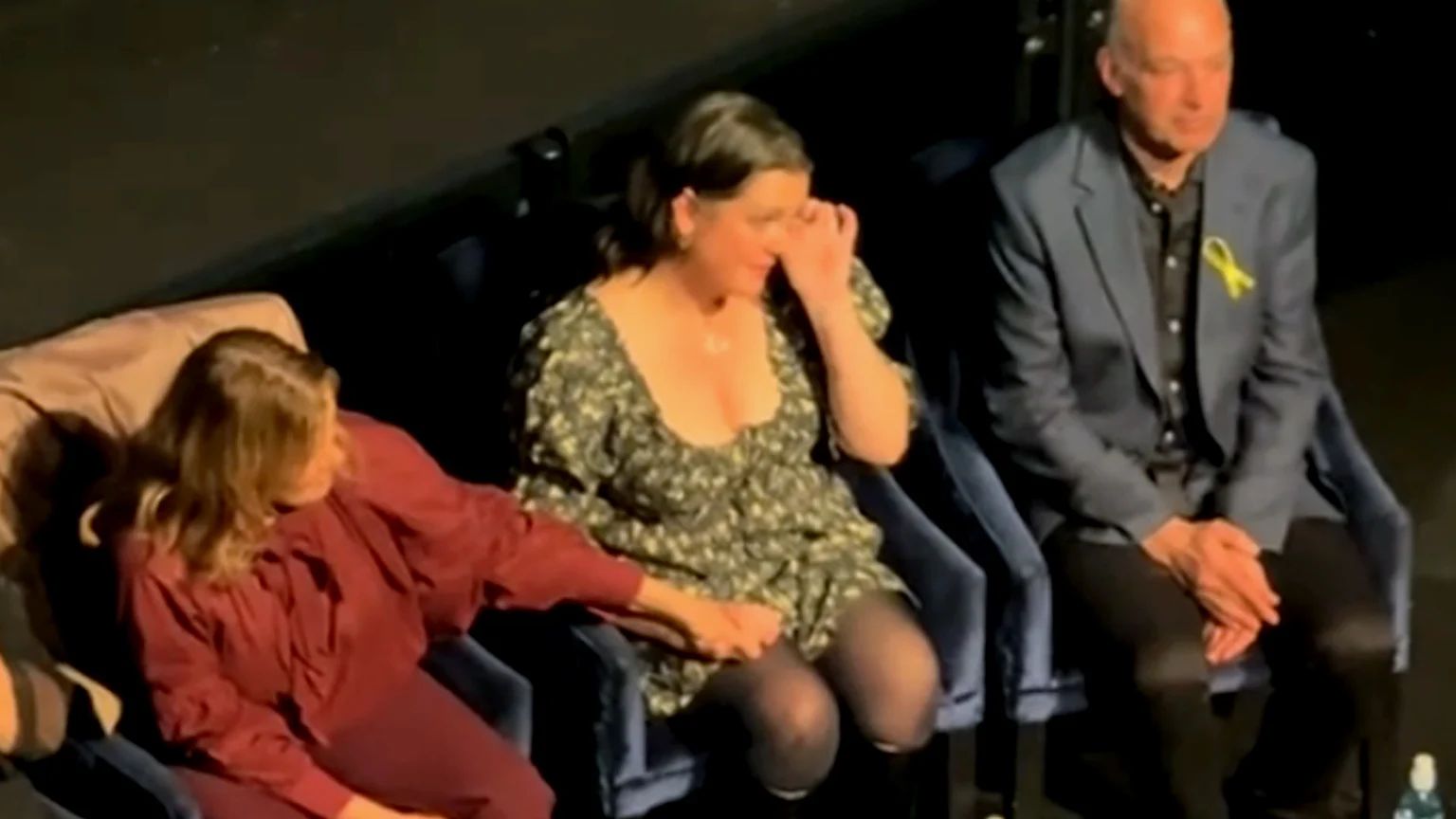 Actress Melanie Lynskey in tears at Papanui High School haka honouring Sonya Rockhouse during the Christchurch Premier of 'Pike River' film on Thursday, October 16, 2025.