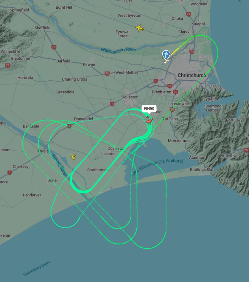Fiji Airways flight circling Christchurch Airport after suspect bird strike.