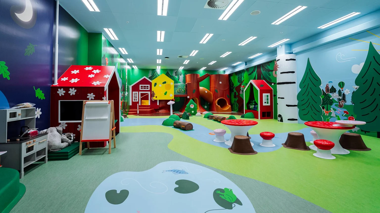 Colourful forest-themed children's playroom at IKEA NZ