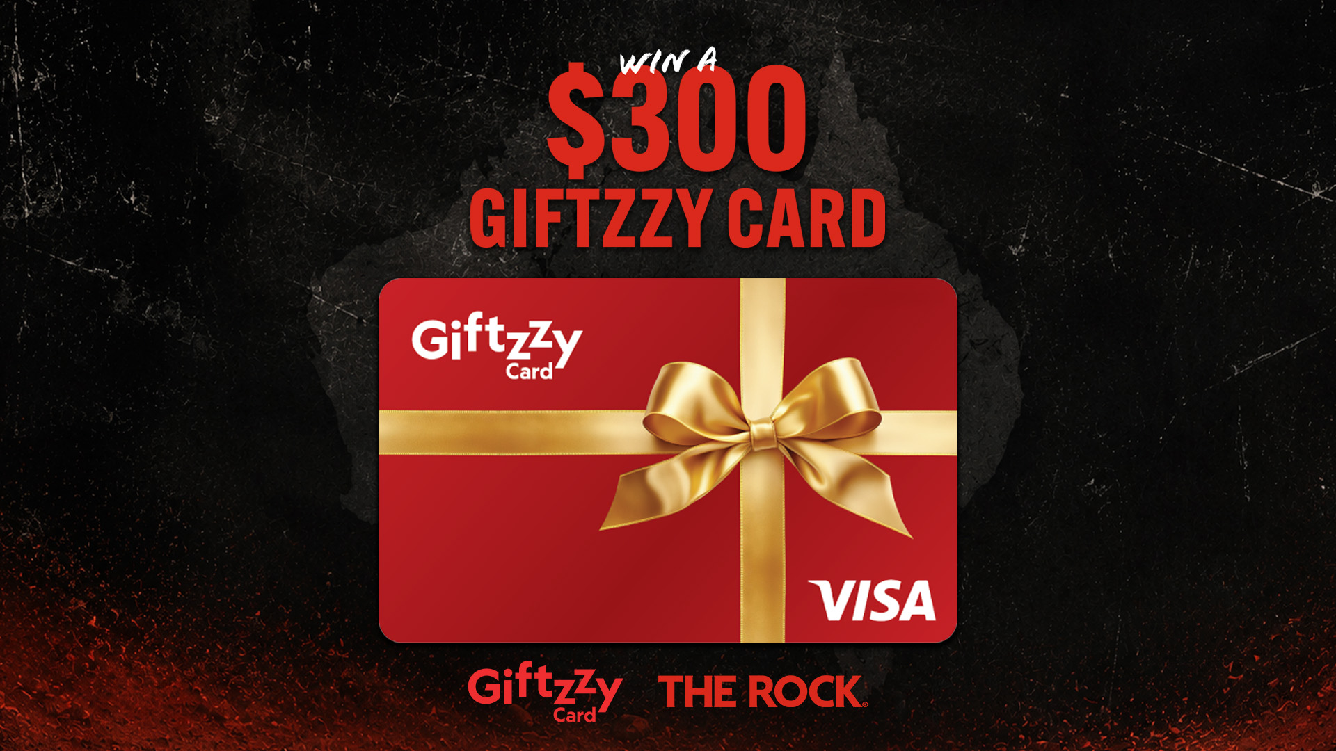 A dark textured background features red text "WIN WITH GIFTZZY" and white text "RELOADABLE," with a white "GiftzZy Card" logo at the bottom.