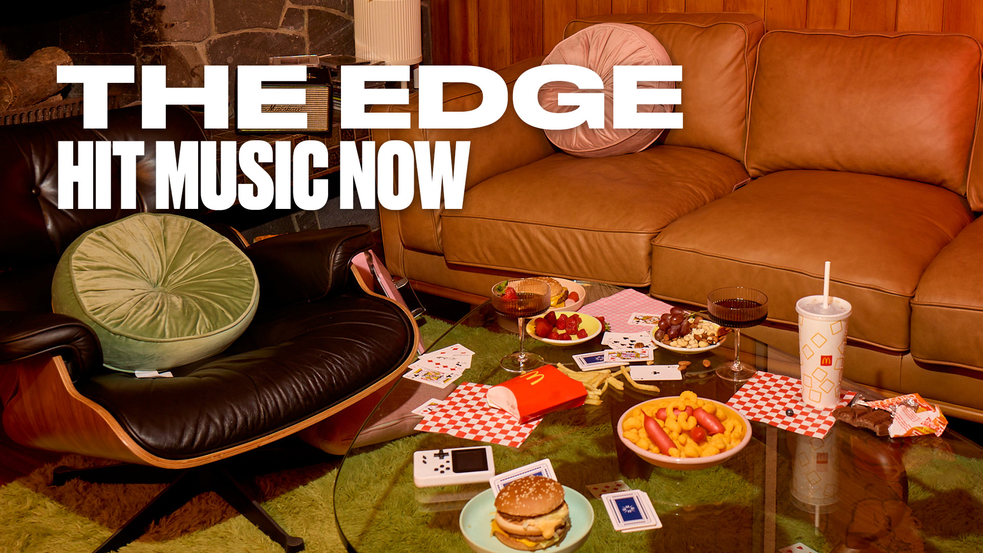 Cozy lounge with fast food and card game