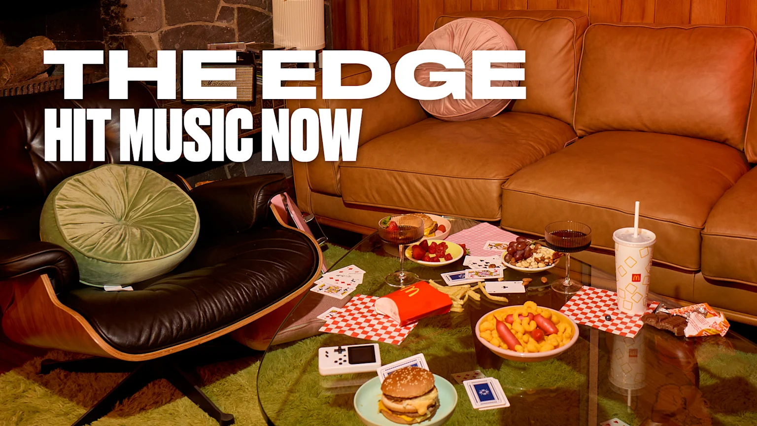 Cozy lounge with fast food and card game