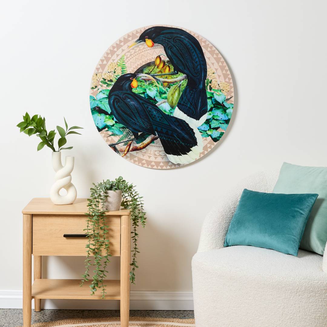 Huia birds artwork in modern living room