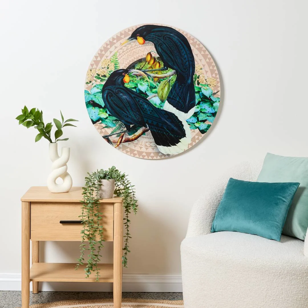 Huia birds artwork in modern living room