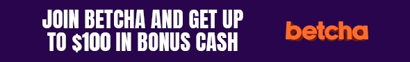 A purple banner displays white text "JOIN BETCHA AND GET UP TO $50 IN BONUS CASH" with an orange "betcha" logo to the right.