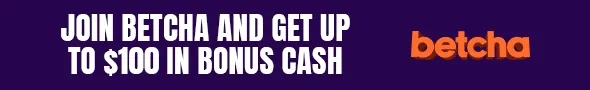 A purple banner displays white text "JOIN BETCHA AND GET UP TO $50 IN BONUS CASH" with an orange "betcha" logo to the right.