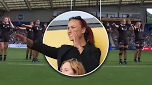 Ruby Tui joining The Black Ferns in haka at the Women's Rugby World Cup match against Ireland.
