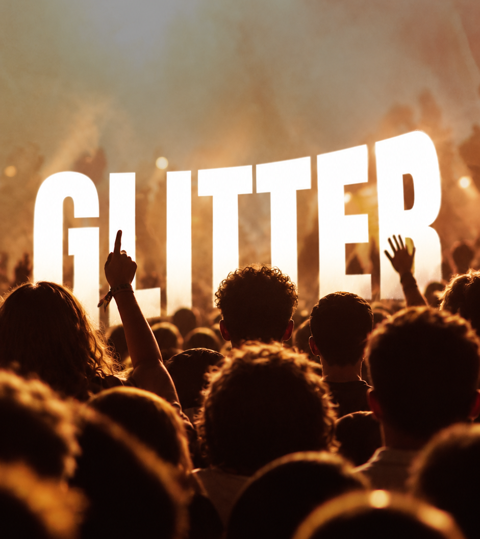A vibrant crowd with many raised hands and silhouetted figures against a smoky, warm-lit background, with the word ' in large white letters across the image.