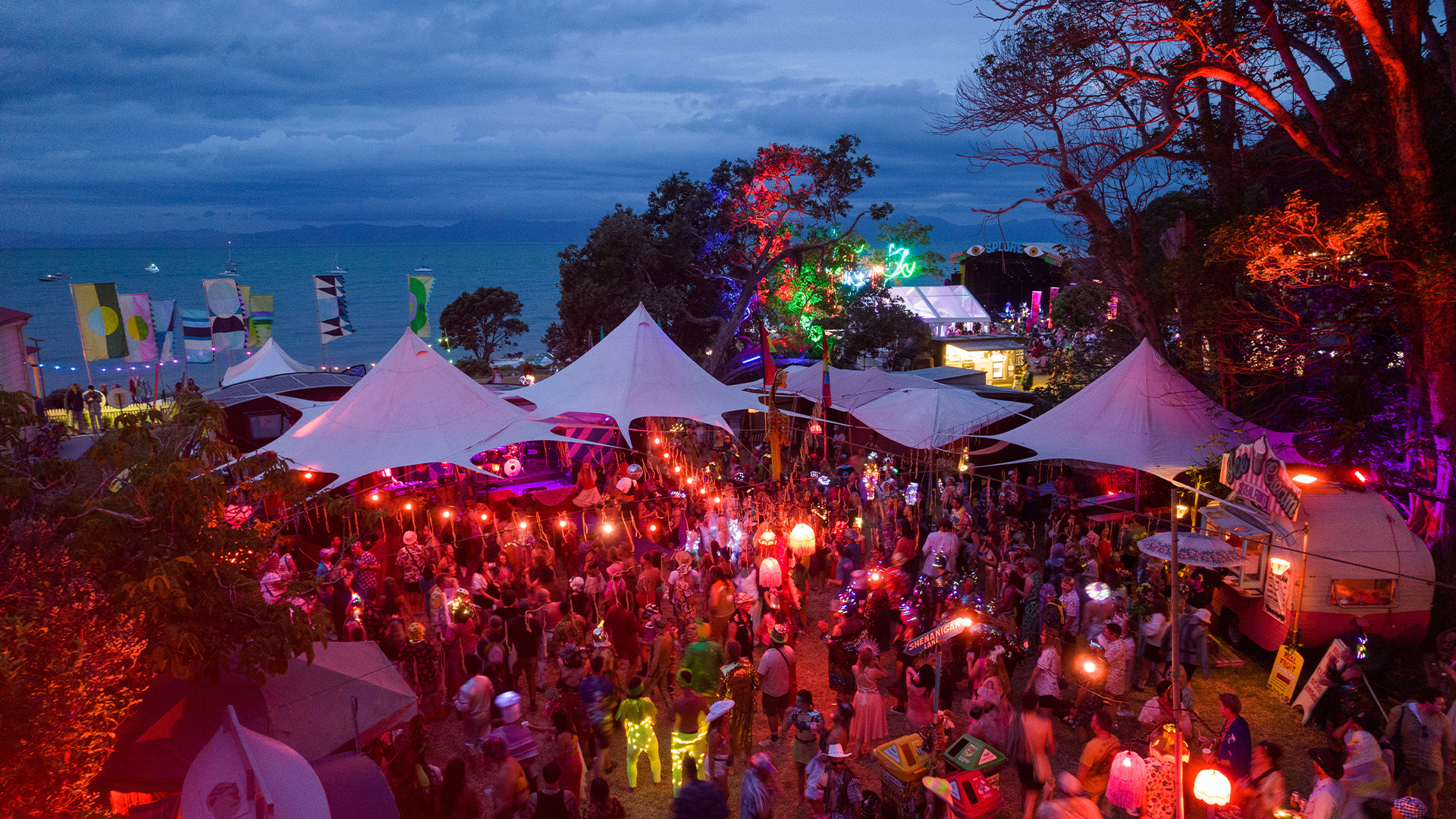 Splore festivalgoers at night