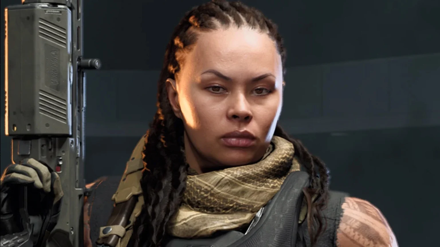 New Zealand Samoan actress FRankie Adams as character 50/50 in Call of Duty: Black Ops 7
