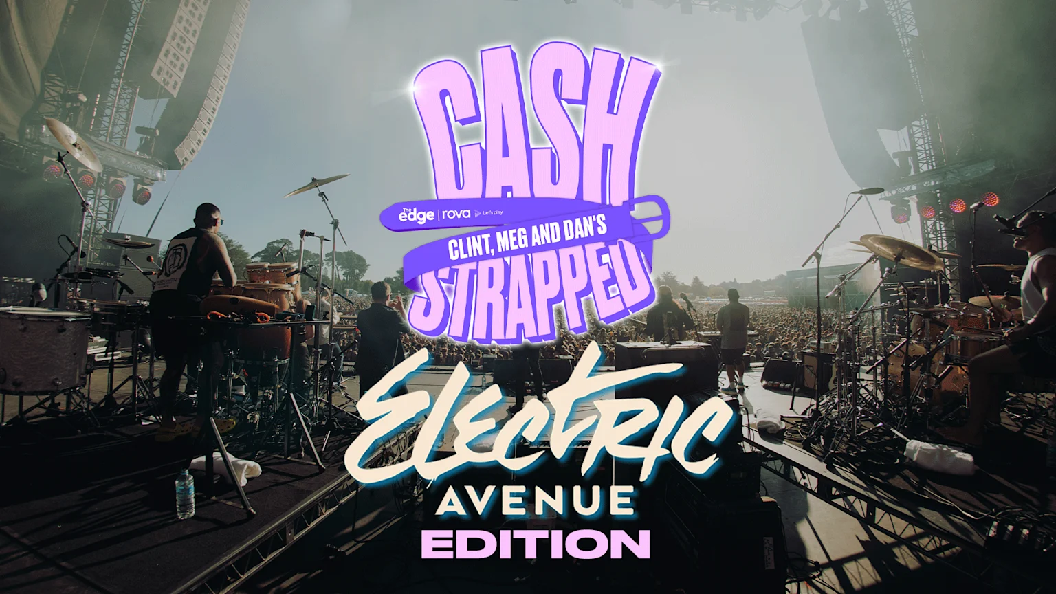 Electric Avenue concert stage view with The Cash Strapped lockup with the Electric Avenue logo beneath.