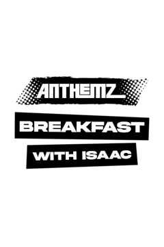 text reading anthemz breakfast with isaac portrait