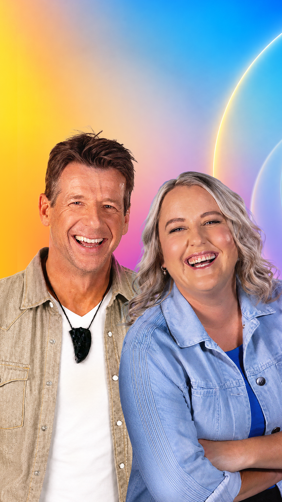 Simon Barnett and Lana Cochrane-Searle smile together