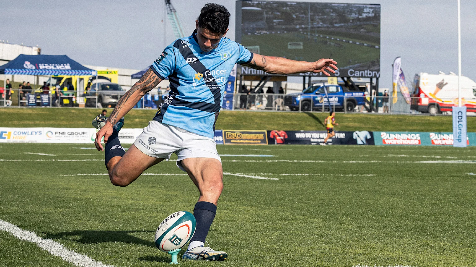 Northland NPC player wearing a seatbelt limited jersey for road safety awareness