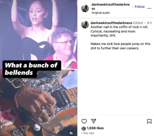 Screenshot of Dan Hawkins Instagram