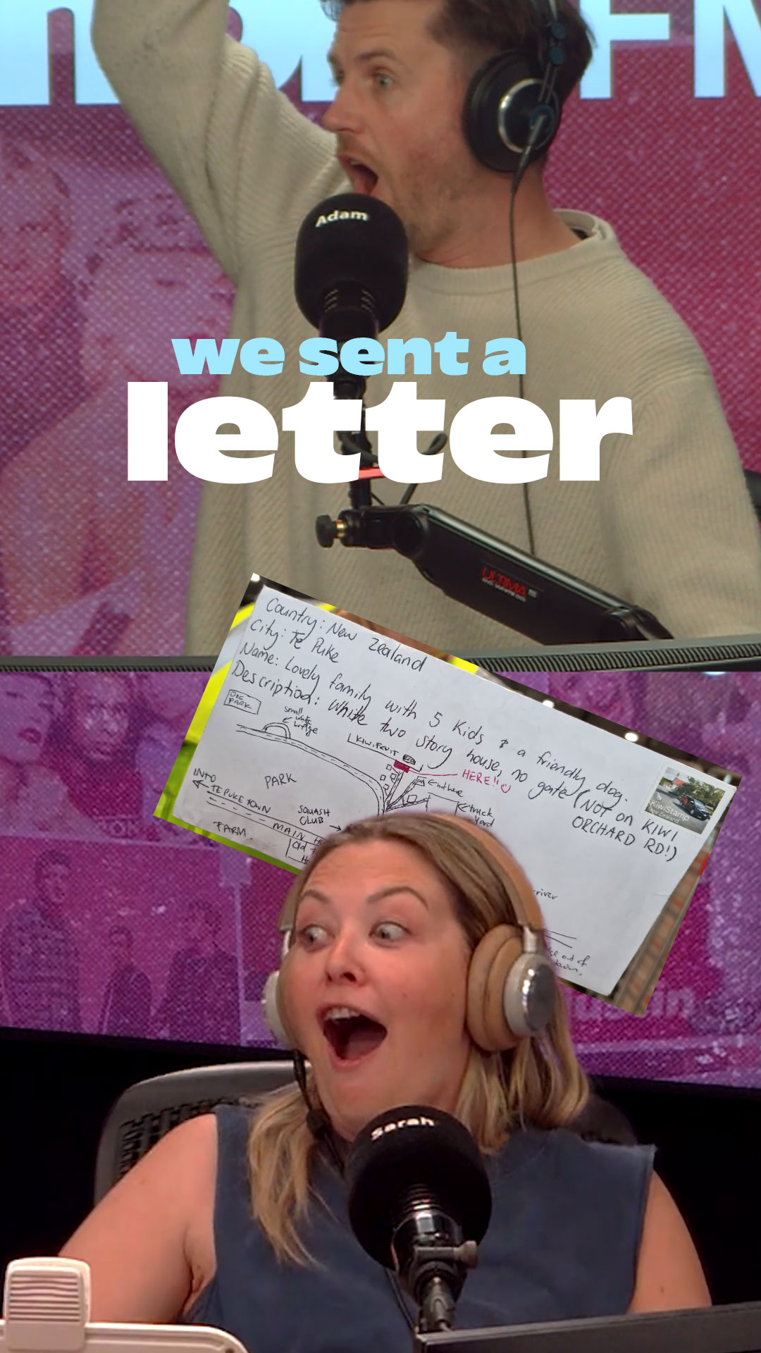 Sarah & Adam looking happy and surprised