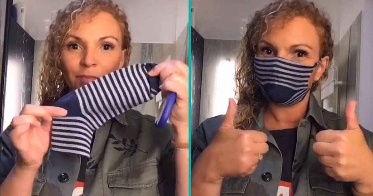 Sock Mask Pattern Woman shares nifty trick of how to make a no-sew face mask out of a ...