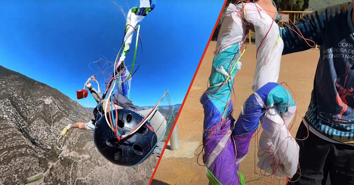 Parachute In Rocks Paraglider cheats death by 'one second' in parachute tangle and it's ...