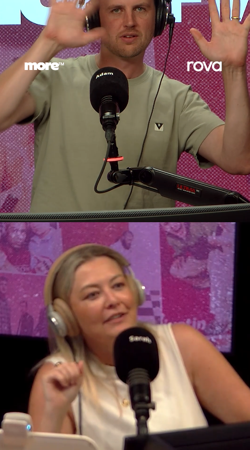 Adam miming while Sarah watches