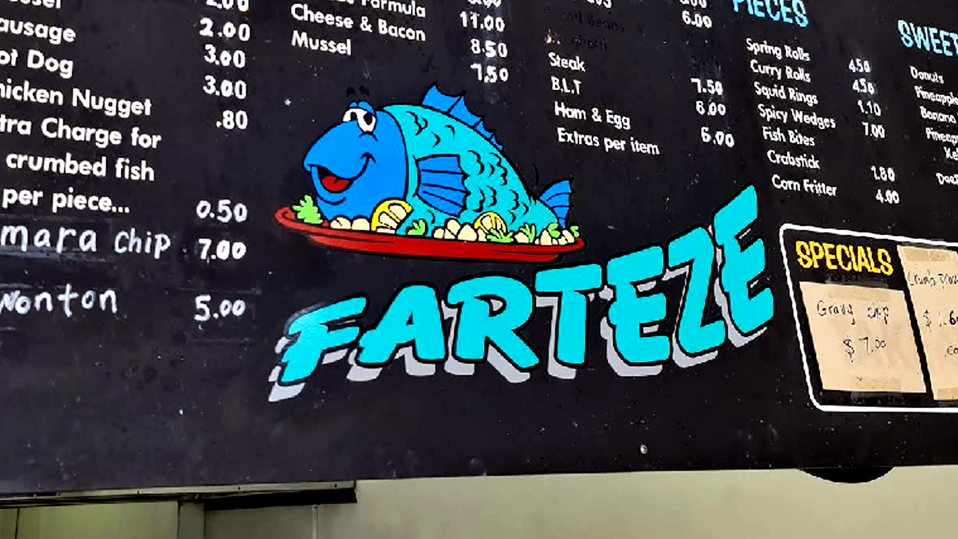 Image of the menu at fish and chip shop Farteze