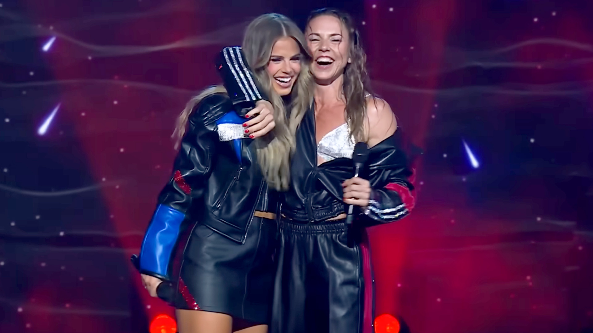 Cassie Henderson (left), Melanie C (right) on stage during 'The Voice AU' grand final.