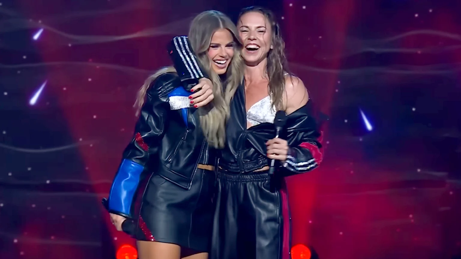 Cassie Henderson (left), Melanie C (right) on stage during 'The Voice AU' grand final.