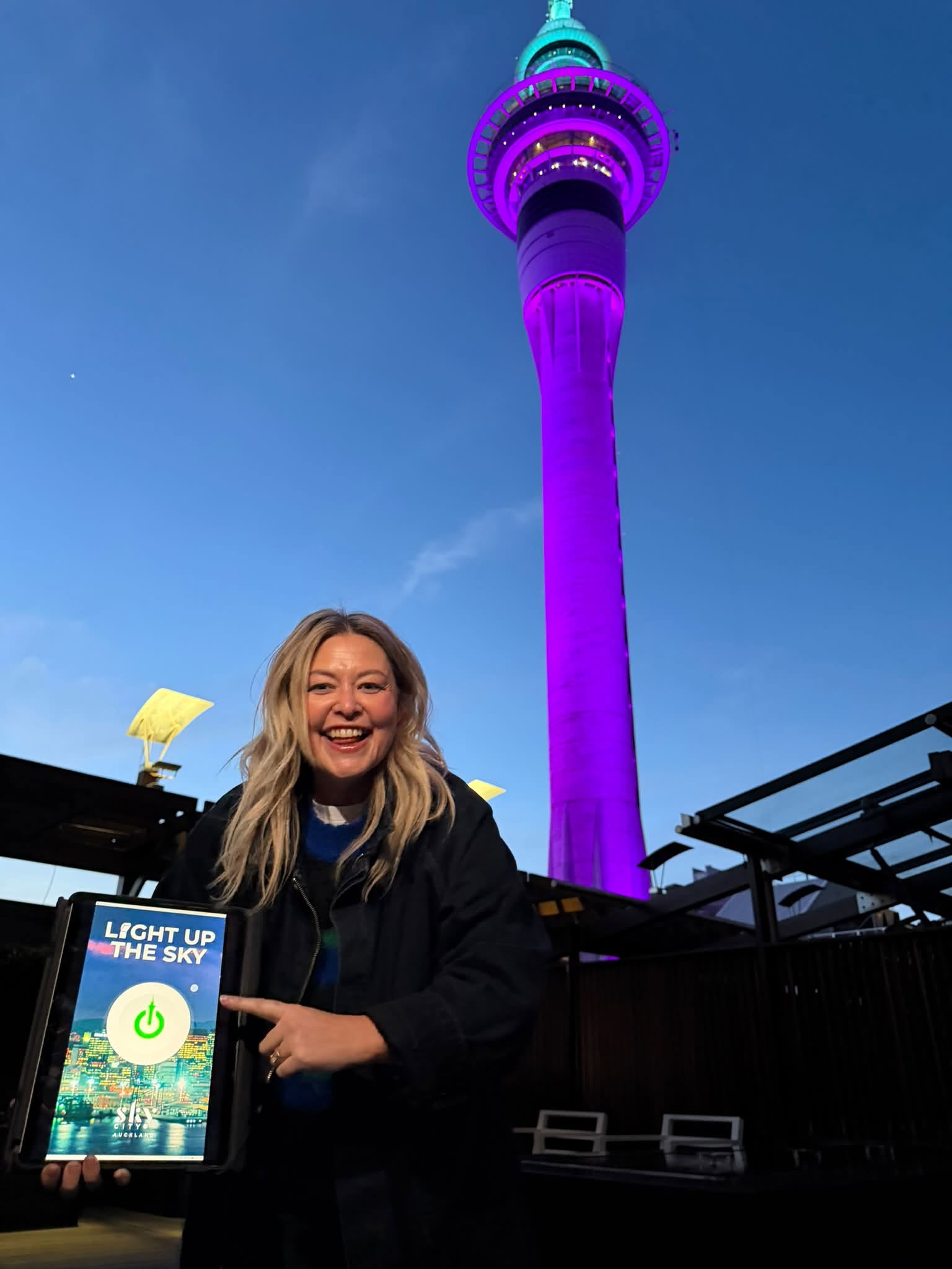 Sarah turned on the Sky Tower lights