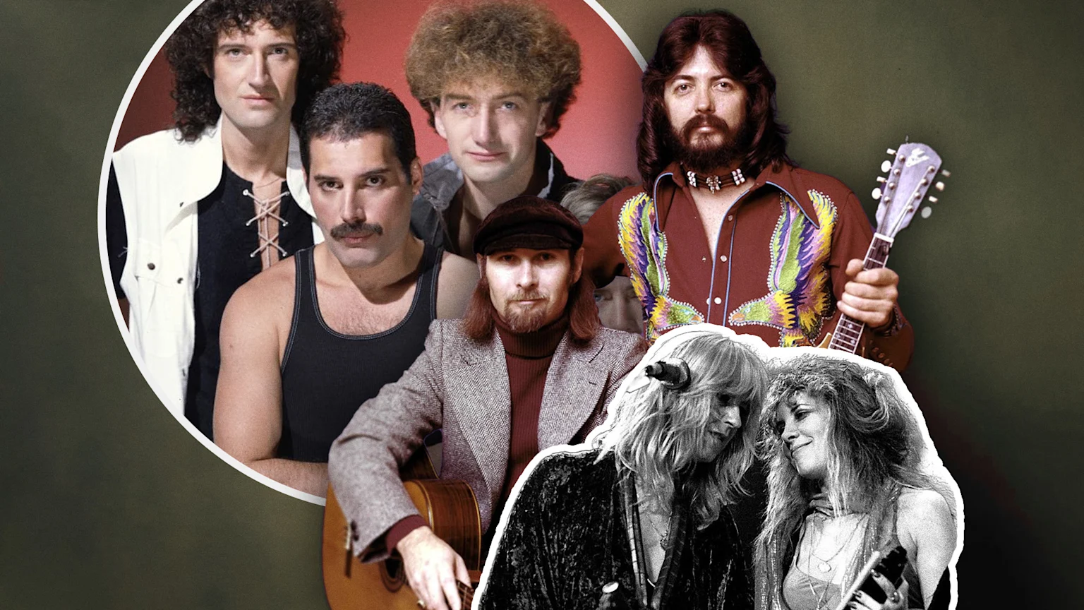 images of queen, seals and crofts, and fleetwood mac composited together