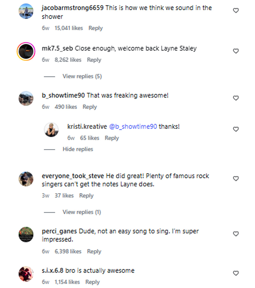 Screenshots of comments