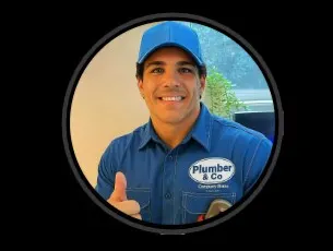 An AI-generated image of Brisbane Broncos fullback Reece Walsh being a plumber. Dressed in blue collar shirt and matching cap with a badge that reads 'Plumber and co'.