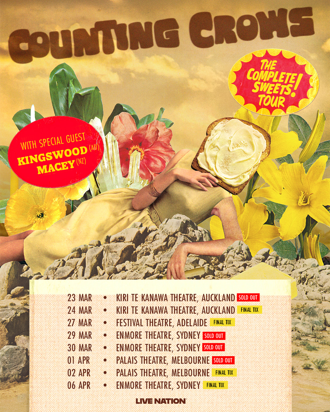 Counting Crows concert poster with surreal art