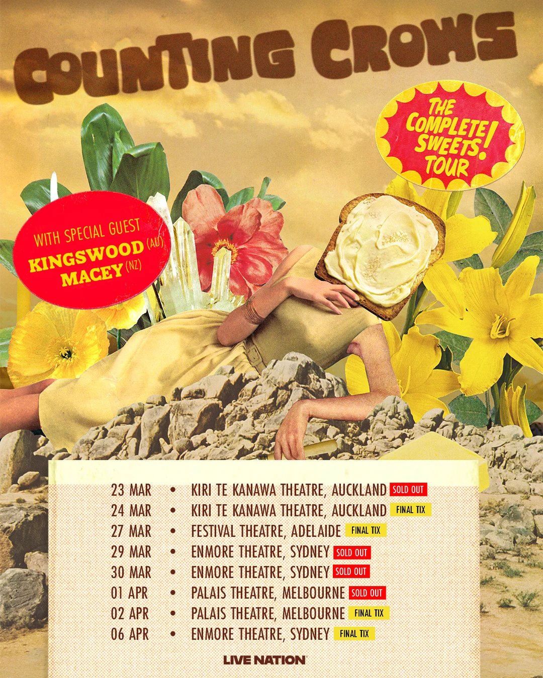 Counting Crows concert poster with surreal art