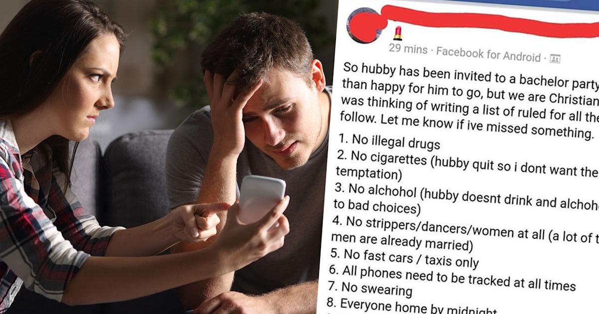 Stag Rules Over-controlling wife's list of strict rules on what her husband can't ...