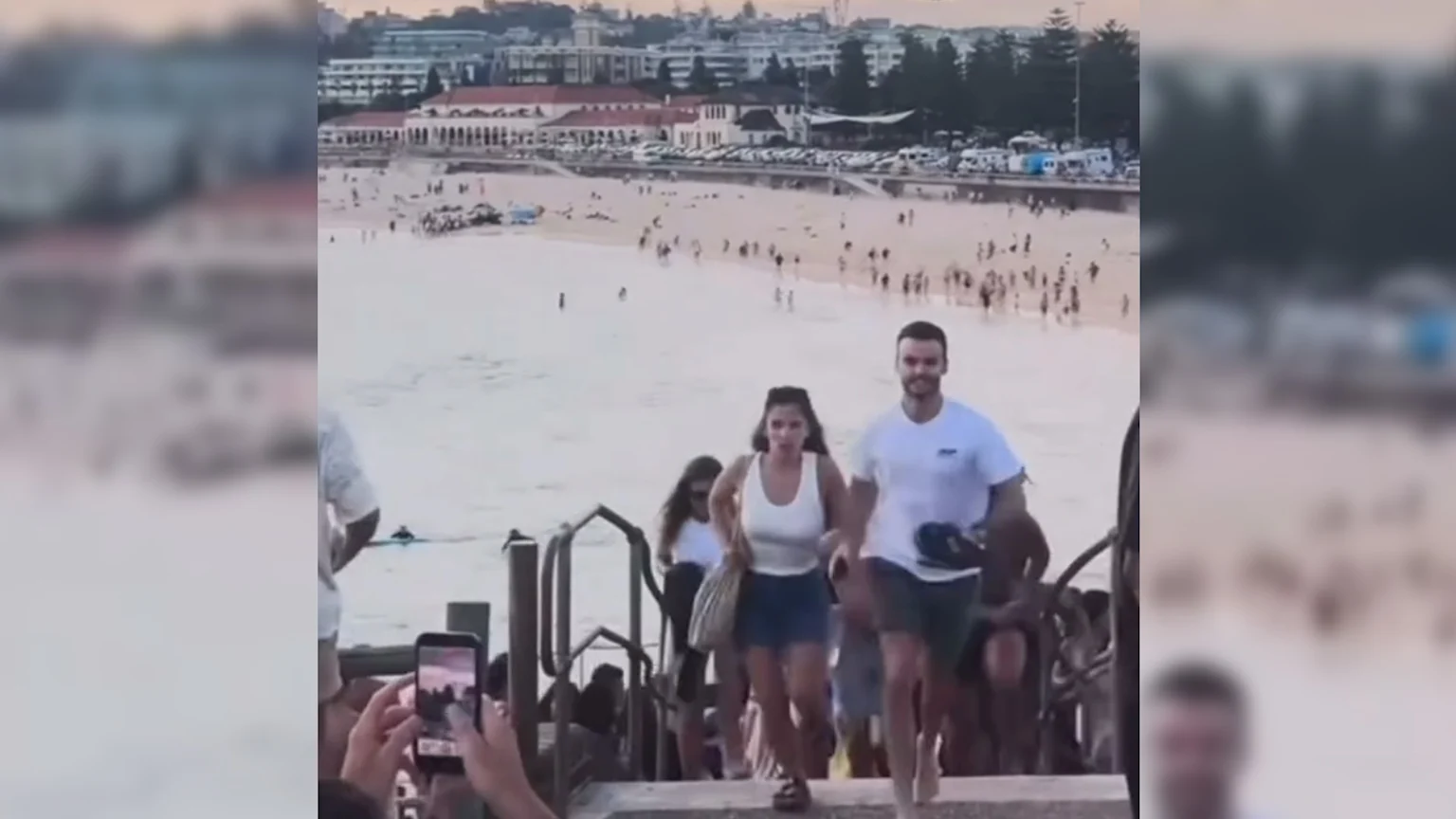 People flee Bondi Beach after a terror attack.