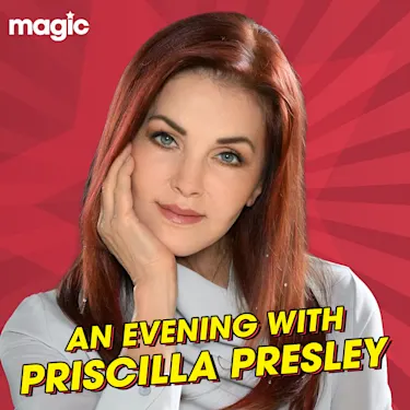 Magic event poster with red sunburst background