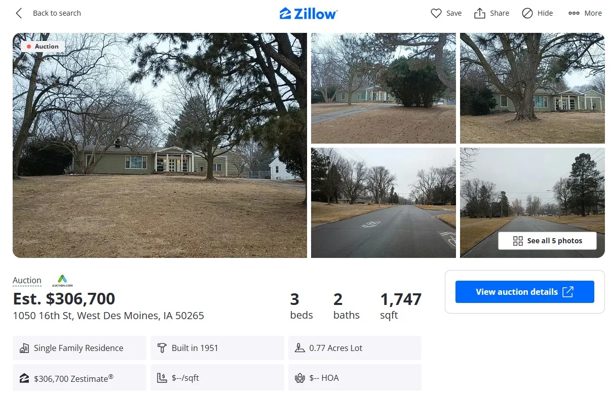 A screenshot of the listing of the property on Zillow
