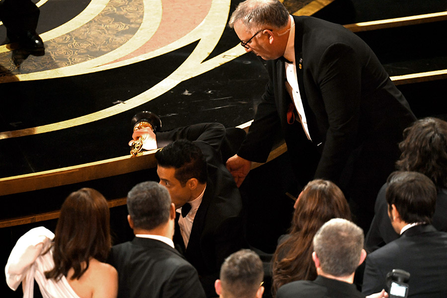 Rami Malek Falls at the Oscars