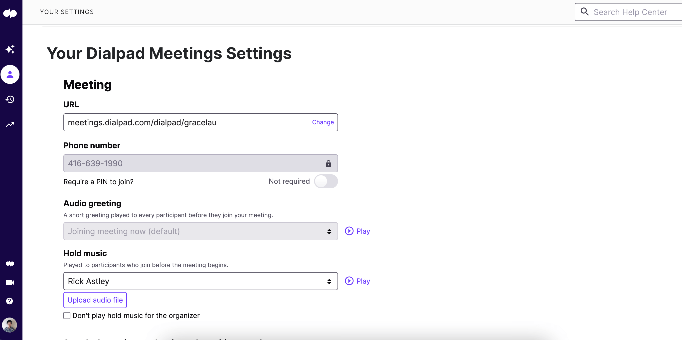 Dialpad meetings settings