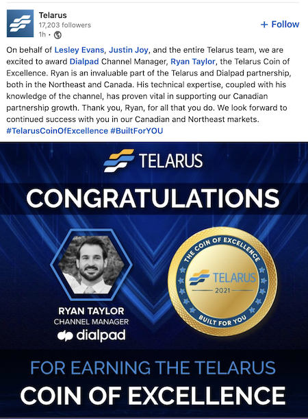 Telarus Coin of Excellence